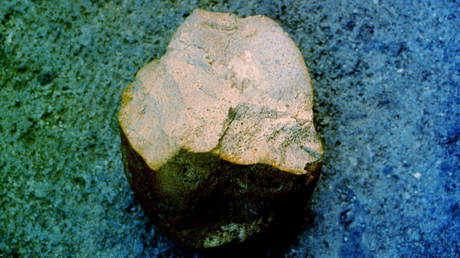 FILE PHOTO: Prehistoric stone tools found at a site in Gona, Ethiopia, in 1997.