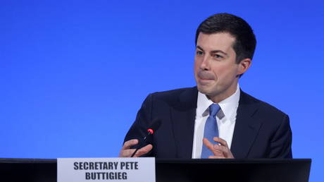 Pete Buttigieg speaks during the UN Climate Change Conference (COP26), in Glasgow